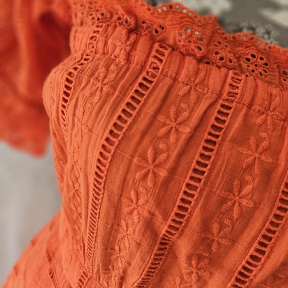 Venus Off The Shoulder Lace Eyelet Dress NWT Orange Sz. 4 - Picture 6 of 12